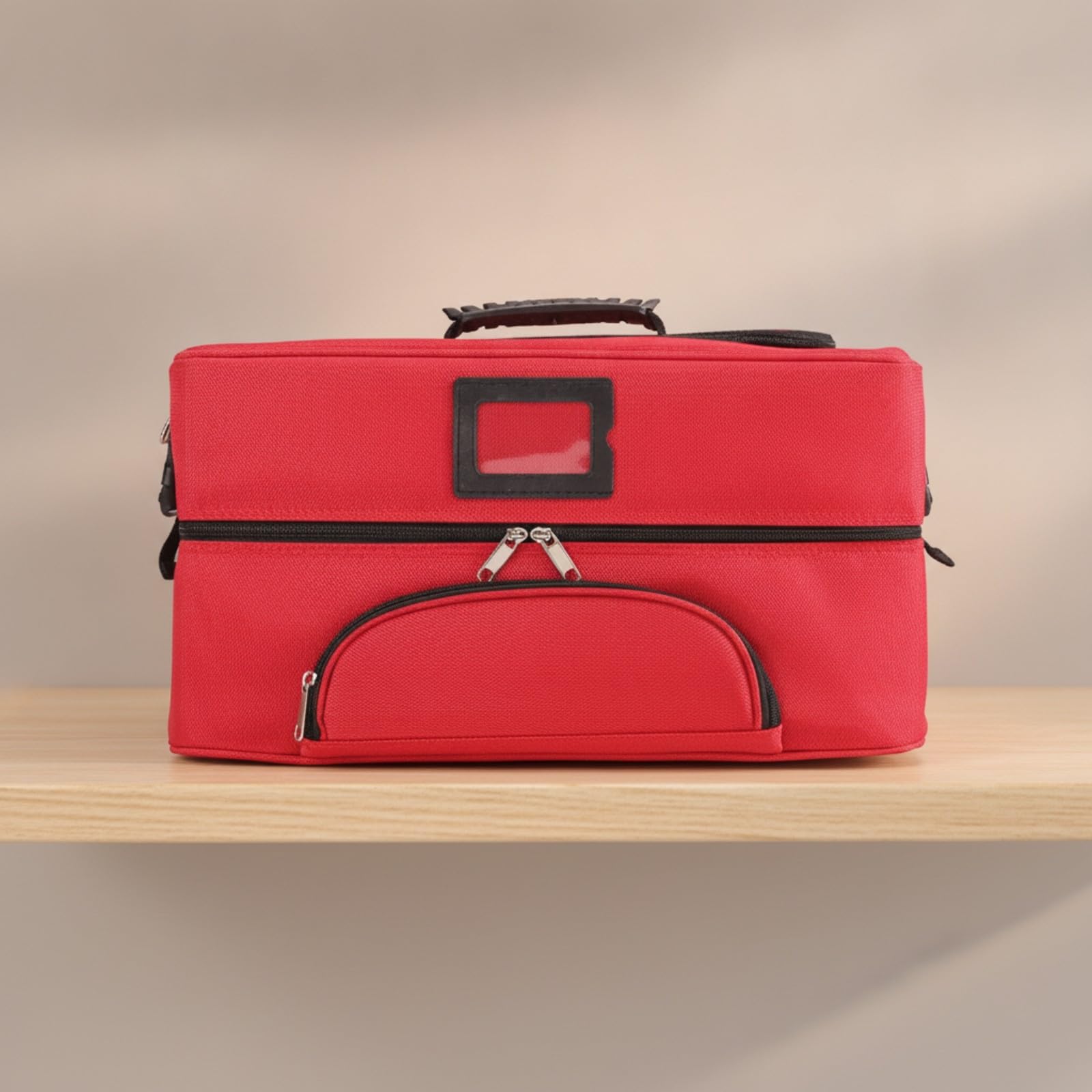 Almencla Borsa Cosmetica da con Multi Tasche Strutturato Beauty Case da Trousse Trucchi Organizer per Routine Quotidiana, Rosso