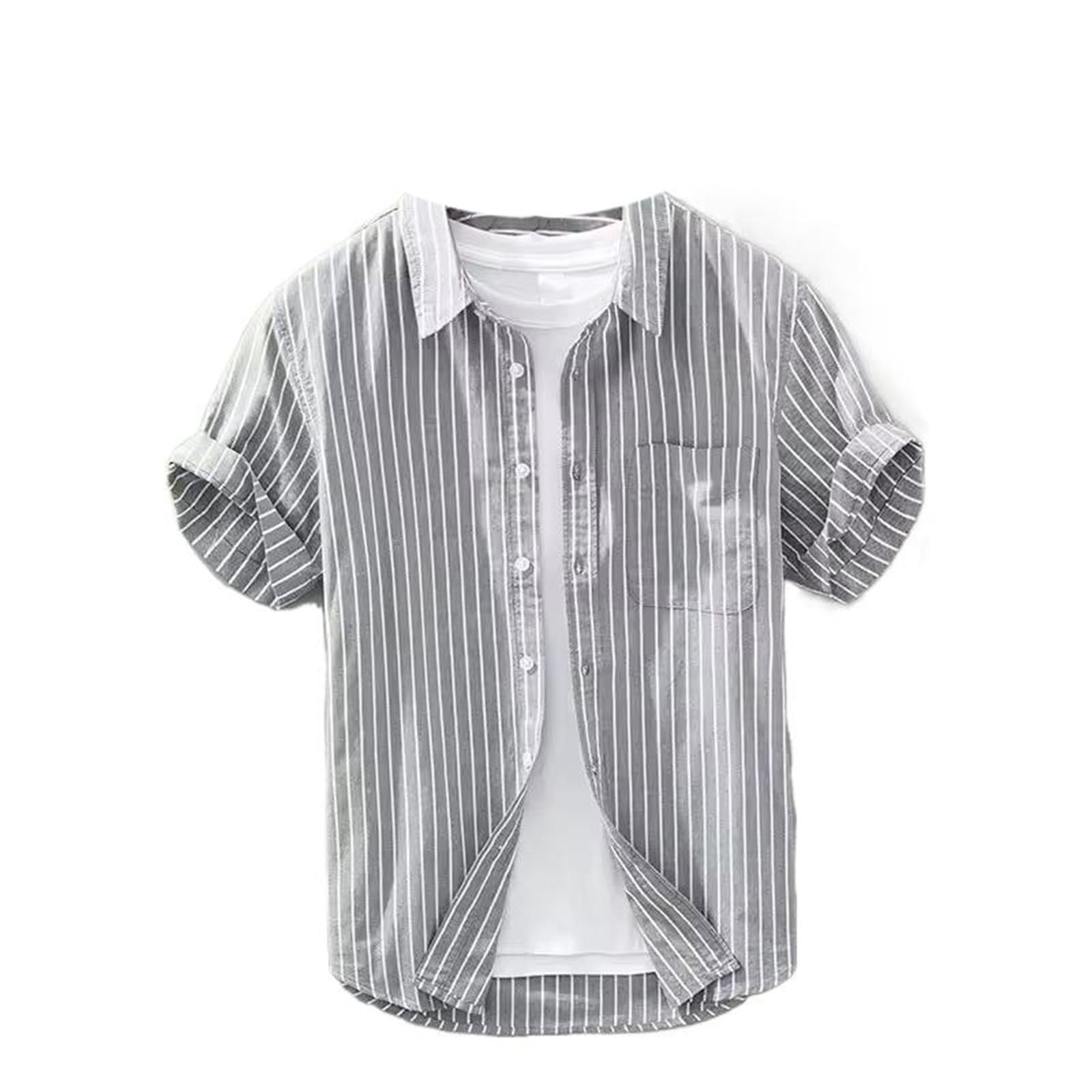 Camicetta da Uomo a Righe a Taglio Slim con Colletto abbattuto, Top Casual da Spiaggia per Vacanze estive