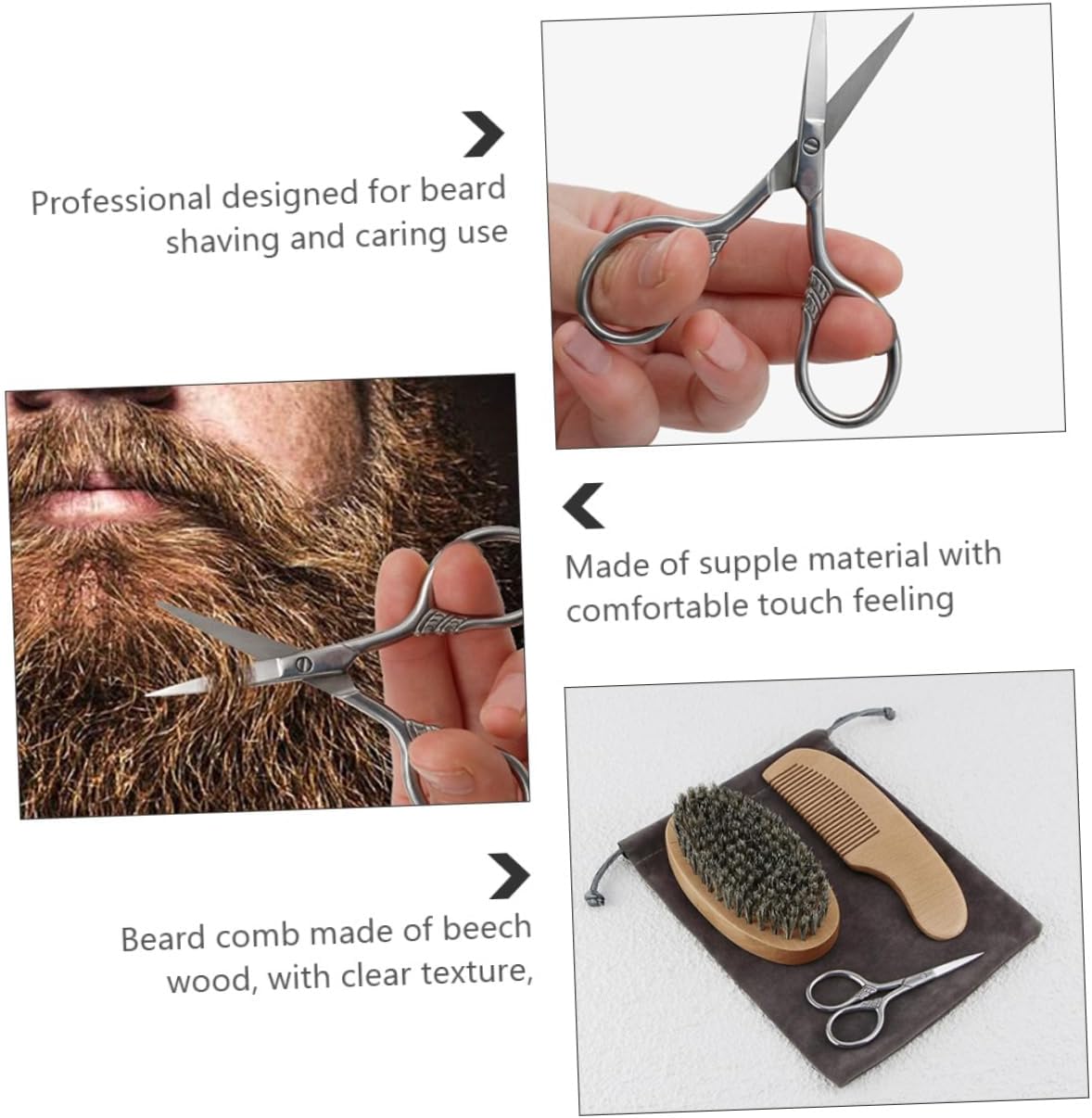 Ipetboom 1Set Beard Care Kit for Men Grooming with Beard Scissors Comb and Soft Brush Essential Tools for Daily Beard Shaving and Maintenance