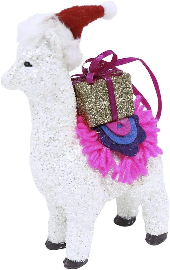 White Glittered Llama Ornament H7540 New