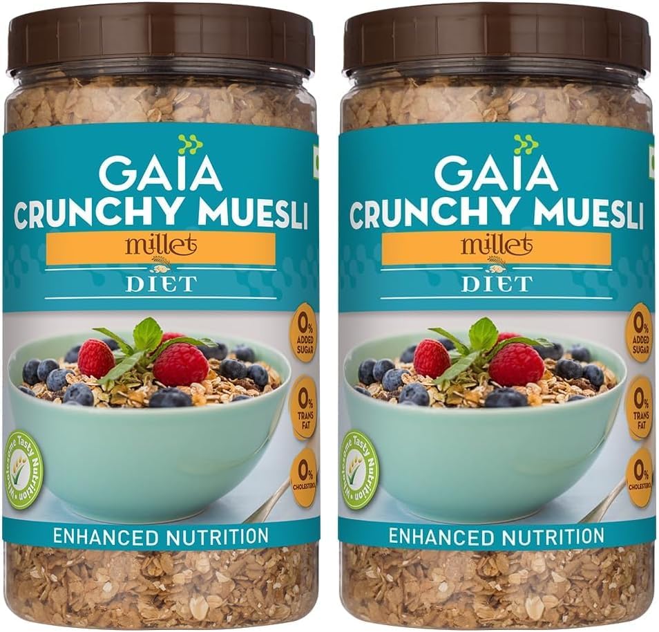Diet Millet Muesli | Gluten Free | Millet Cereal | No added Sugar | High Fibre | Zero Trans Fat | Mineral Rich, Healthy Breakfast 1KG jar (Pack of 2)
