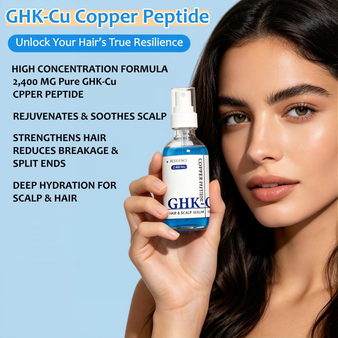 GHK-Cu Copper Peptide Hair & Scalp Serum, with Copper Tripeptide-1, Niacinamide & Panthenol, 2400mg Balanced Formula, Boosts Healthy-Looking Hair, Reduces Thinning Appearance, 2 fl oz (60 mL)