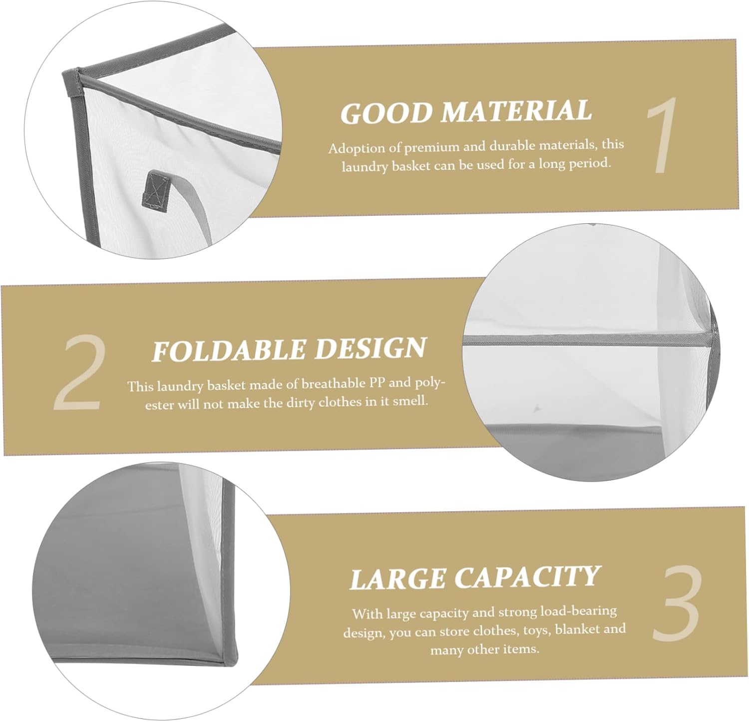 VALICLUD Foldable Laundry Basket with Handles PP Mesh Hamper for Bedroom and Home Storage Multipurpose Grey Double Clothes Organizer for Blankets and Laundry