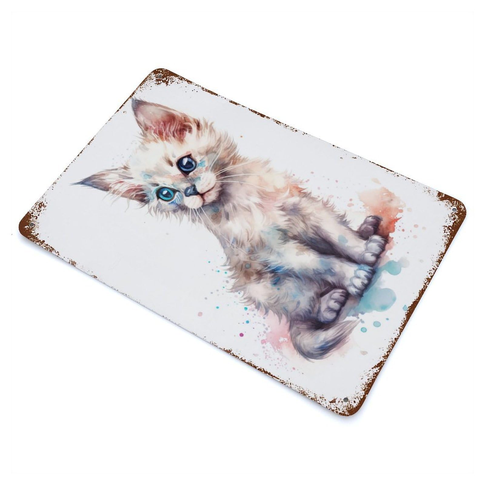 Vintage Rust Metal Sign with Watercolor Balinese Cat Design 11.8"x7.9", for Shed, Workshop And Garage Wall Decor, Classic Wall Plaque