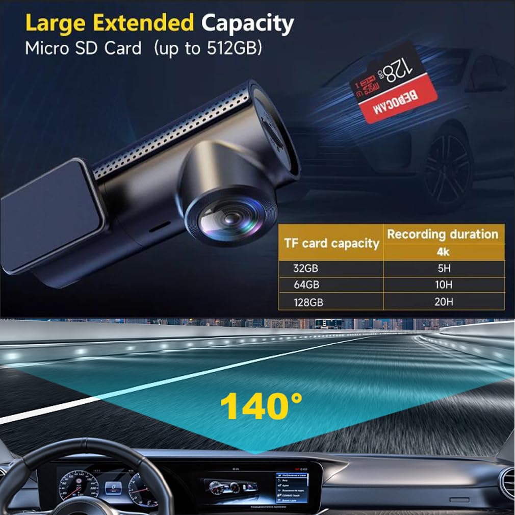 XRC TECH UHD 4K Dash Cam pour voiture Wifi intégré DVR avec enregistreur vidéo 170 degrés Support enregistrement en boucle Surveillance stationnement G-Sensor