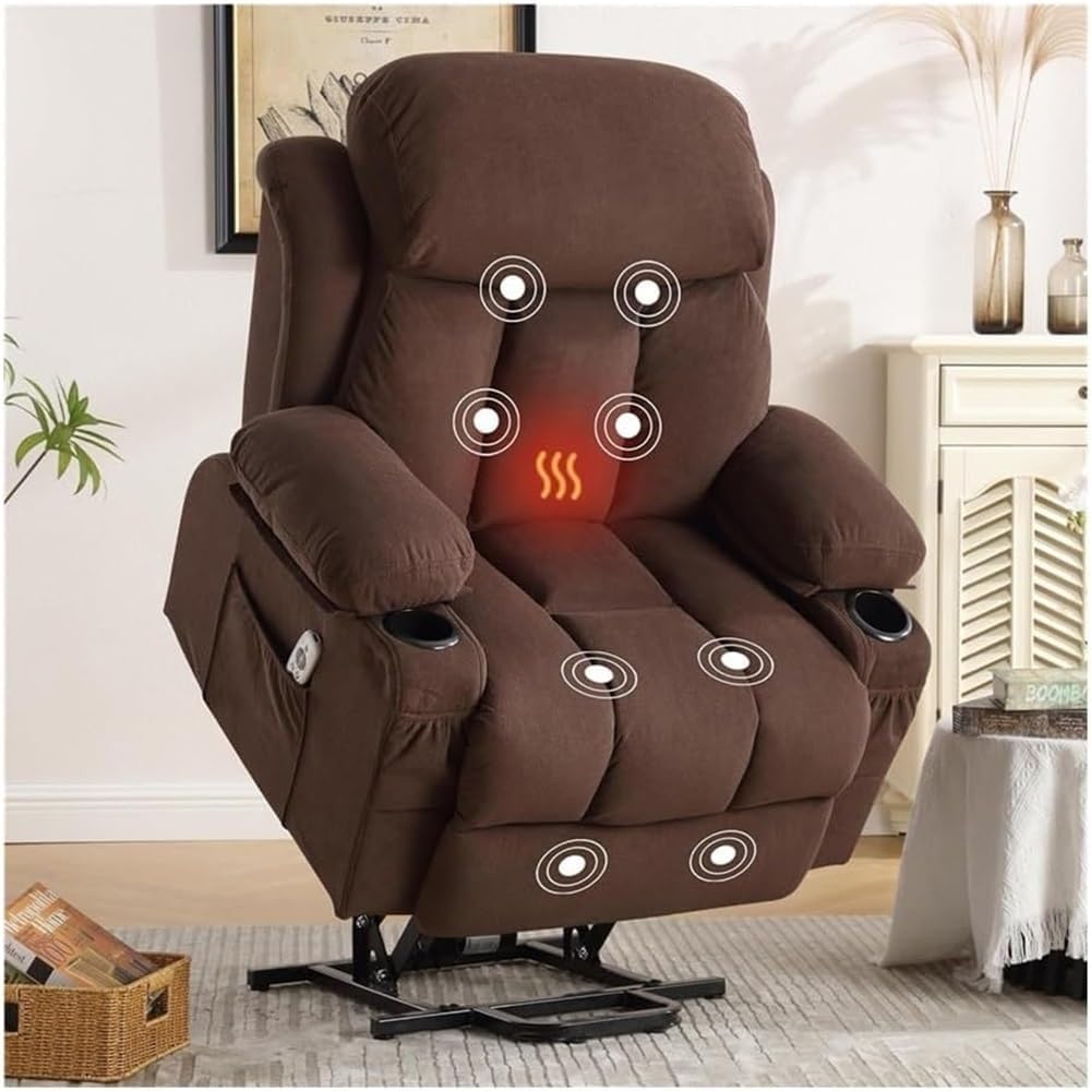 Oversized Electric Lift Recliner Chair for Elderly with Heat and Massage Fabric Recliner with Side Pocket for Home Theater Seating