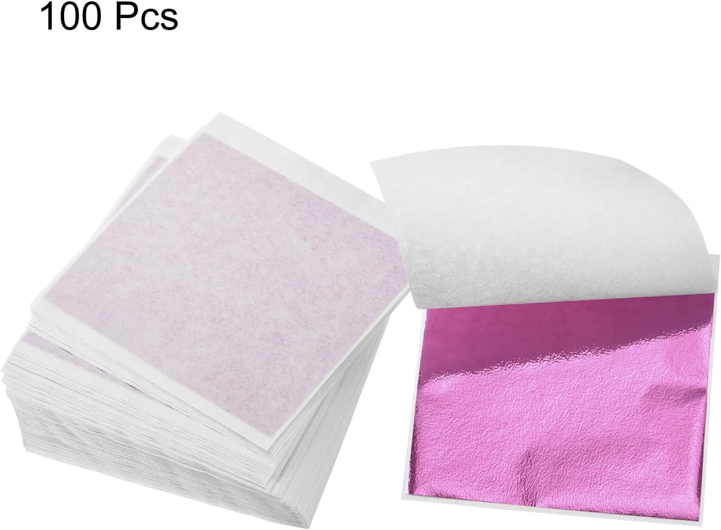 MECCANIXITY Gold Leaf Foil Sheet, Pink Leaf Papers, 3.3 x 3.1inch for Art Decoration, Sculptures, Painting, Pack of 100