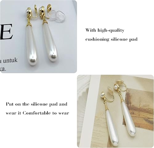 Miniatura 2 de Aretes colgantes de perlas para mujer, aretes colgantes de perlas blancas seleccionadas a mano, joyería diaria, aretes de perlas, Zinc, Perla