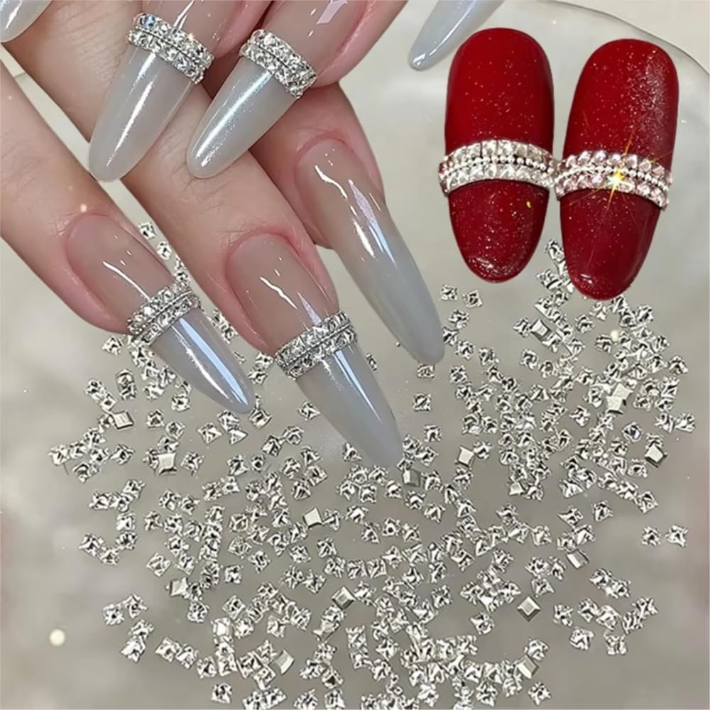 100PCS 1.5mm Square Zircon Rhinestone Kit with 1 Box 0.6mm Caviar Beads, Rhinestones for Nails Decorations Mini Nail Rhinestones Shiny Crystal Diamond Nail Gems and Charms for Nails Design (Silver) image 2