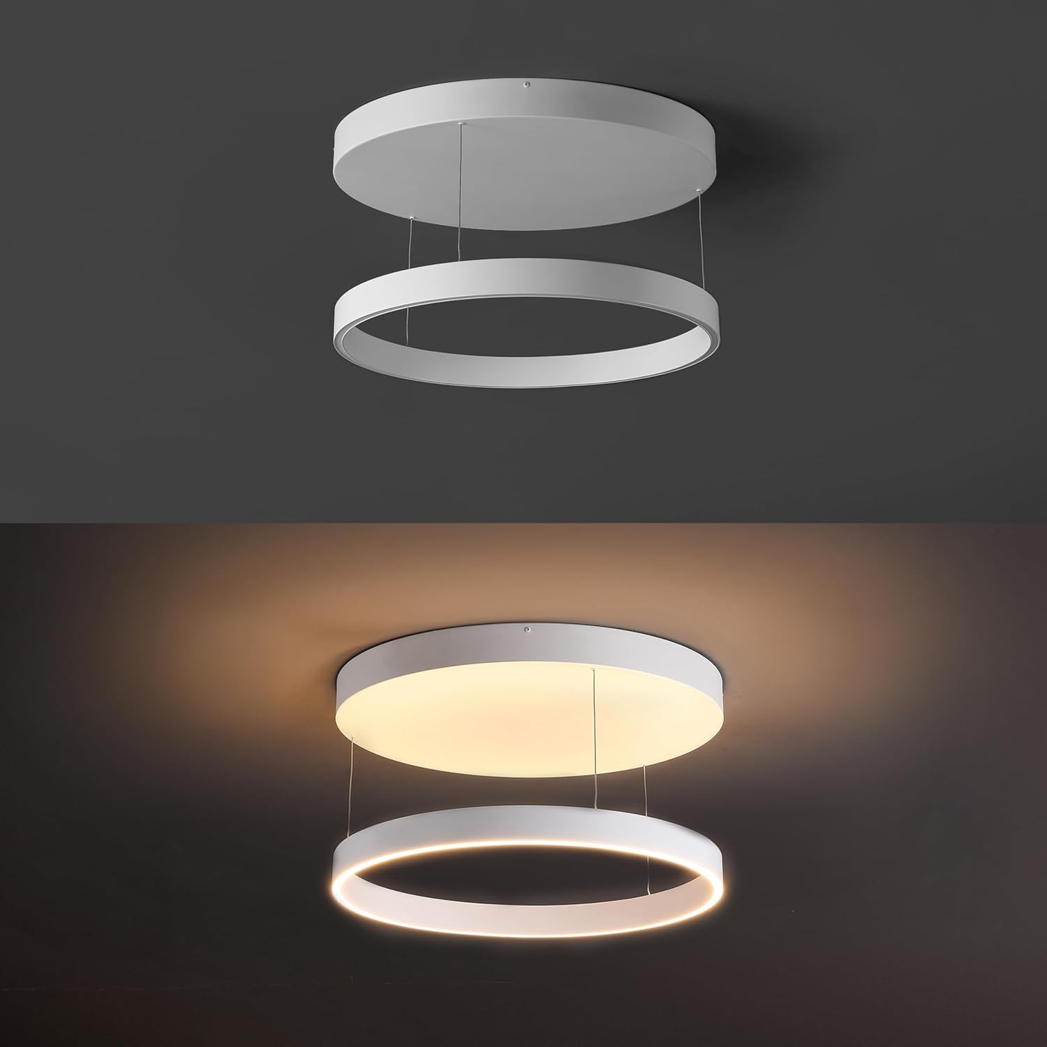 JONATHAN Y 24" White Modern Minimalist Metal Adjustable Ring Integrated LED Pendant, Dimmable Hanging Light Fixture for Dining Room Kitchen Living Room, 3000K Warm (JYL7151B)
