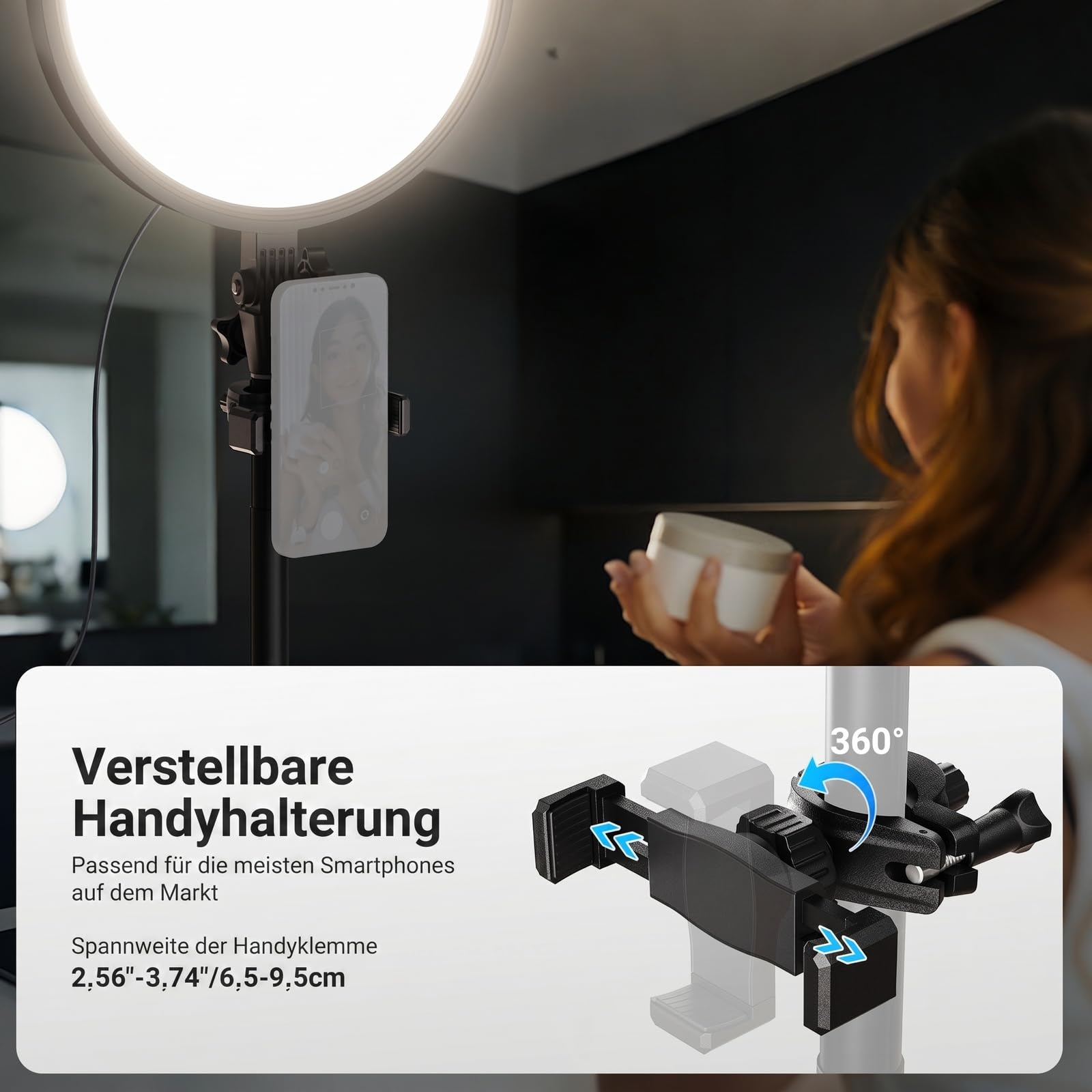 NEEWER BASICS 13" 45W Ringlicht mit 66" Ständer, 3000K-6500K CRI95+ großes Vollbild LED Panel Licht mit Handyhalterung/Fernbedienung für Videoaufnahmen Selfies Streaming Makeup Studiofotografie, BR45B