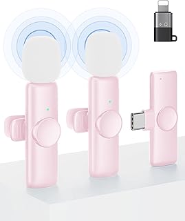 Wireless Lavalier Microphone, 1 Pack Lapel Mic Plug and Play (Light Pink)