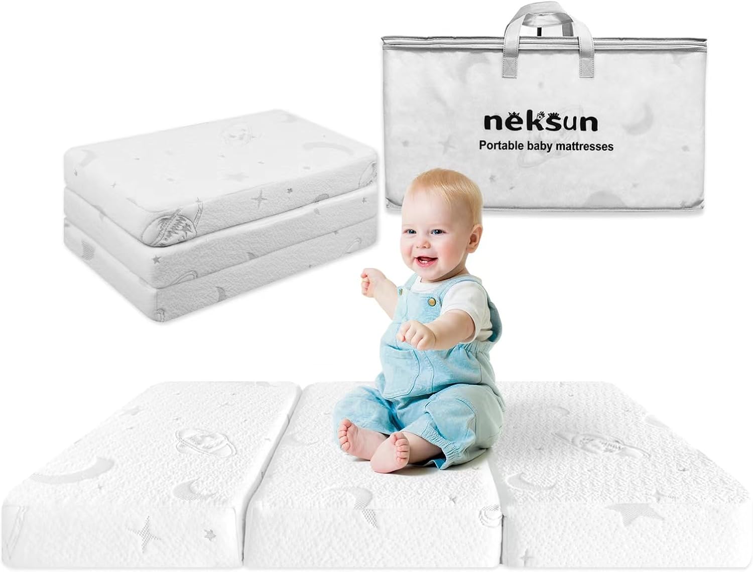 Trifold Pack and Play Mattress, 38x26 Memory Foam Baby Mattress for Pack N Play, Dual Sided Breathable Pack n Play Mattresses Pad for Baby and Toddlers, Portable & Washable