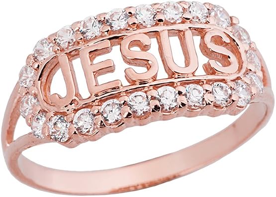 Religious Jewelry Unique 14k Rose Gold CZ Jesus Christ Christian Faith Ring