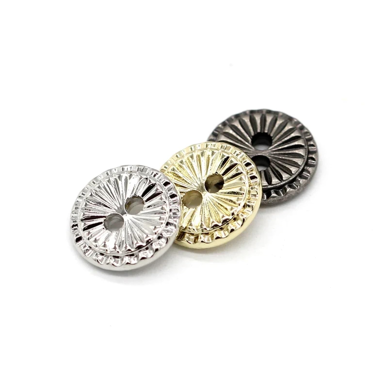 Boutons à coudre, 2 trous 10 mm, mini boutons en métal doré for chemises d'enfants, vêtements, chemises, chemisiers, manchettes, cols, fournitures de couture(Golden)