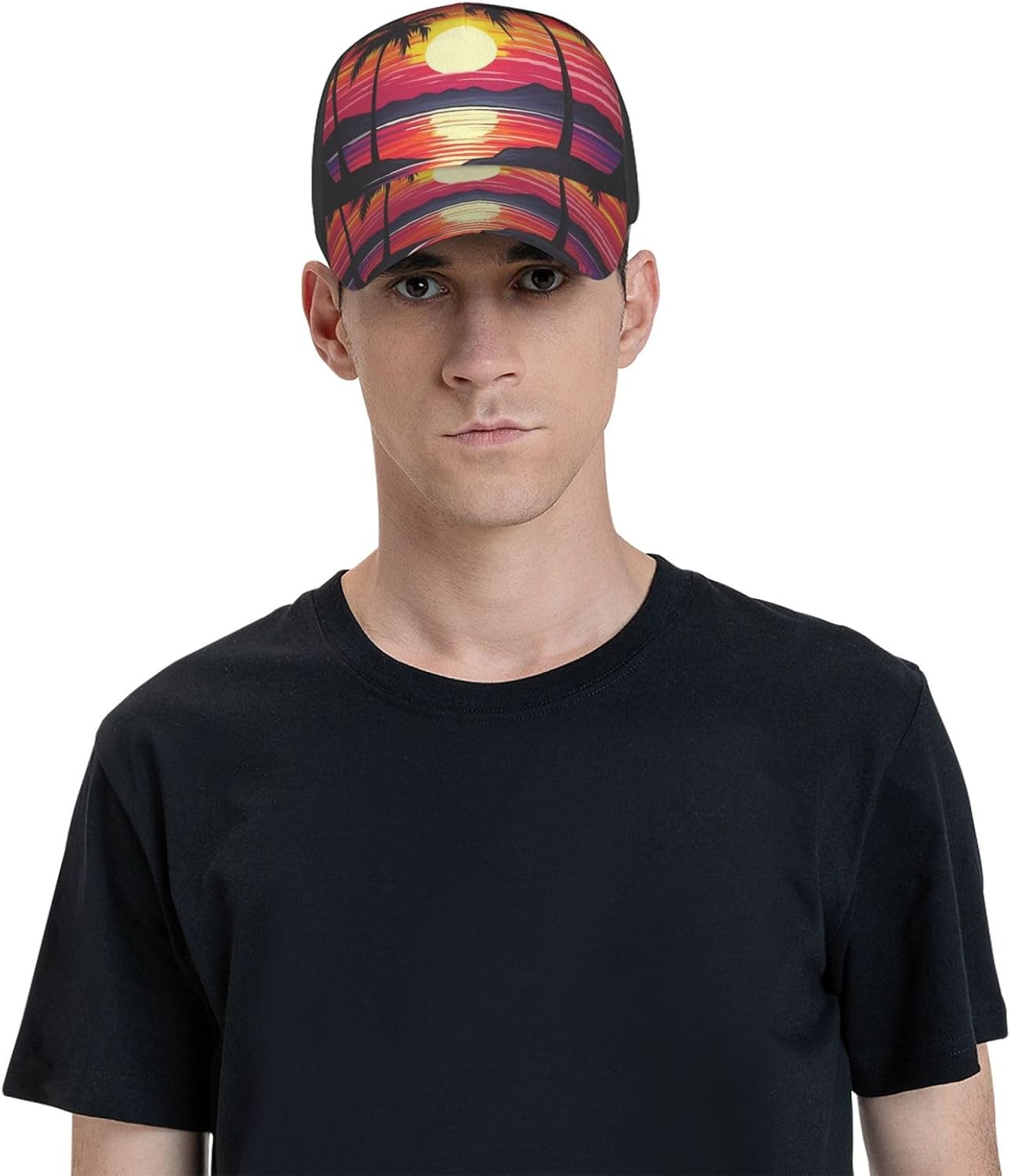 Palm Tree Sunset Design Baseball Caps for Women Men Golf Dad Hat Adjustable Sun Hat Fashion Sports Caps Black