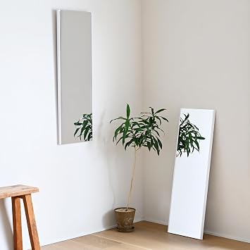 Yamazen Mirror, Full-Length Mirror, Break-Resistant Mirror, Film Mirror, Lightweight, Wall-Mounted, Lean-Mounted, Made in Japan, Surface Film, 11.8 x 35.4 inches, White, BSMA-3090WH