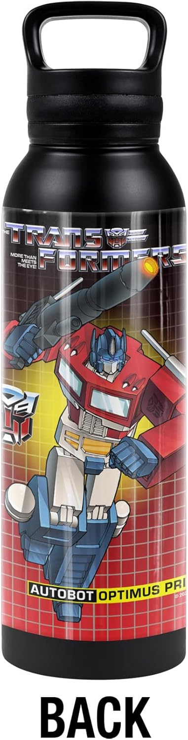 Transformers OFFICIAL Optimus Prime Black 24 oz Insulated Canteen Water Bottle, Leak Resistant, Vacuum Insulated Stainless Steel with Loop Cap