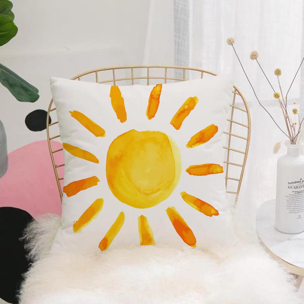 HYOSXW Cushion Cover,Throw Pillow Case Home Decorative for Living Room Bedroom Sofa Chair 16X16 Inch,Grunge Sun Children's Illustration Watercolor Brush Painting Style Children's P,Pillowcase 40X40cm