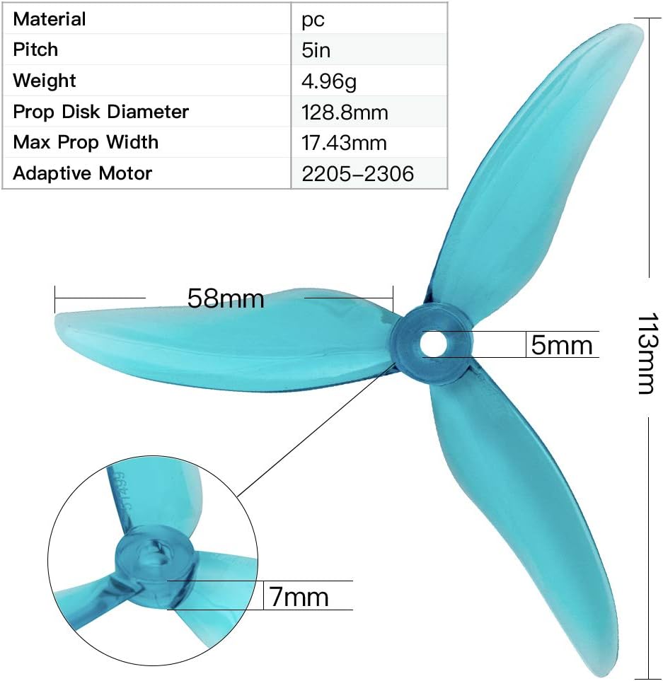 16pcs 3-Blade Props high-Speed Propellers Popo, 5inch 128mm CW CCW for Racing Frame FPV Drone 2205 2206 2306 2307 Brushless Motors,GEMFAN 51499（4 Colors）