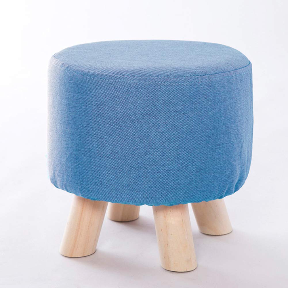 Repose-pieds en lin vert ou bleu avec pieds en bois véritable 28x28x27 cm