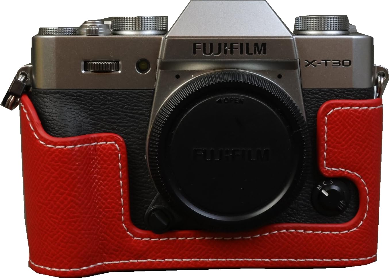 X-T30 II Case, BMAOLLONGB Handmade PU Leather Half Camera Case Bag Cover Bottom Opening Version for Fujifilm X-T30 II XT30II with Hand Strap (Red)