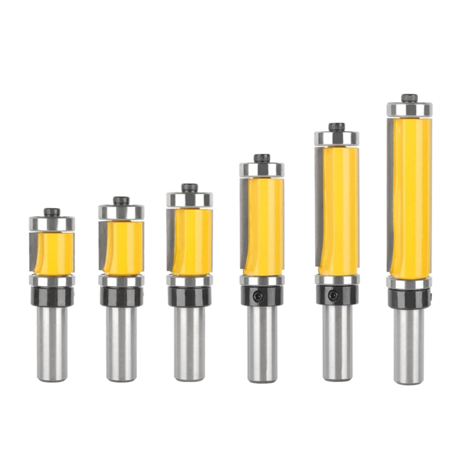 6pcs Flush Trim Bit with Double Bearing Router Woodworking Milling Cutter for Wood Face Mill Carbide End(6pcs 12.7 Shank)