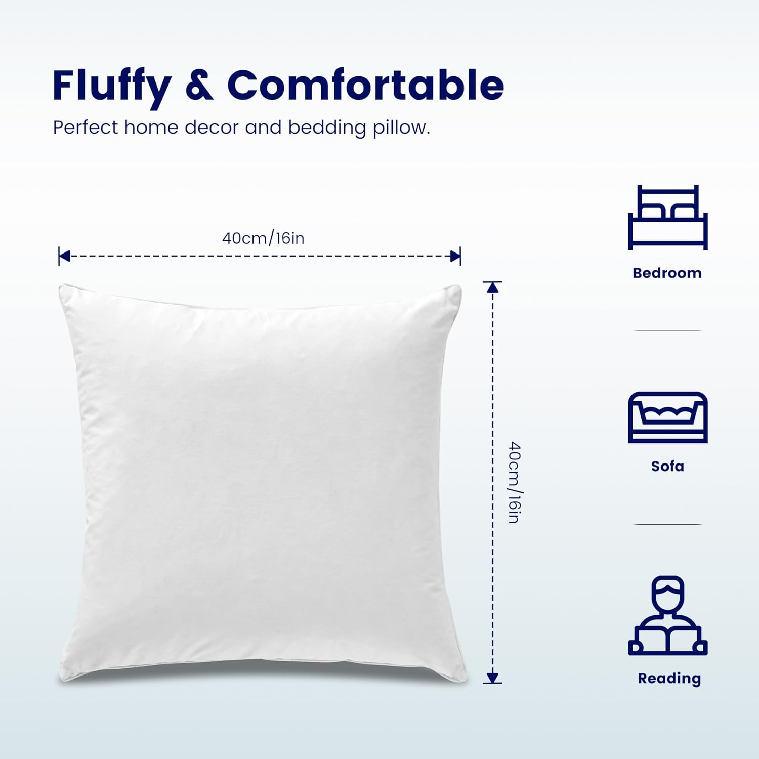 SLEEP ZONE Throw Pillows Insert 16x16(Pack of 2, White), Down Feather Throw Pillow Insert for Sofa, Bed and Couch, Decorative Pillows, 100% Skin-Friendly Cotton Cover