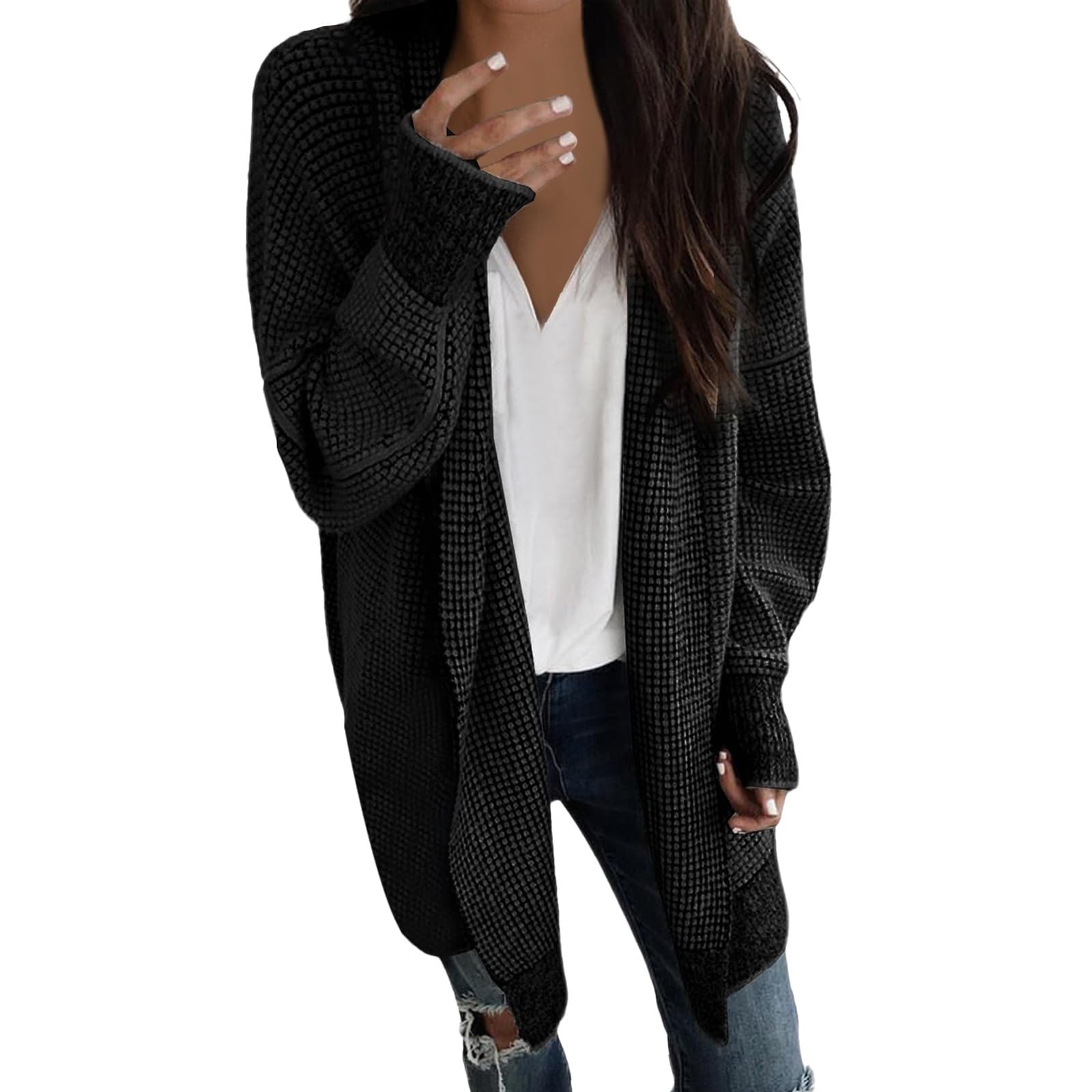 Cardigan Damen Lang, Leichte Strickjacke Damen, Sommerjacke Leicht Dünne Jacke Frühling Langarm Strickjacken Für Damen, Open Front Basic Regular Fit Sommerstrickjacke Damen Leicht Longstrickjacke
