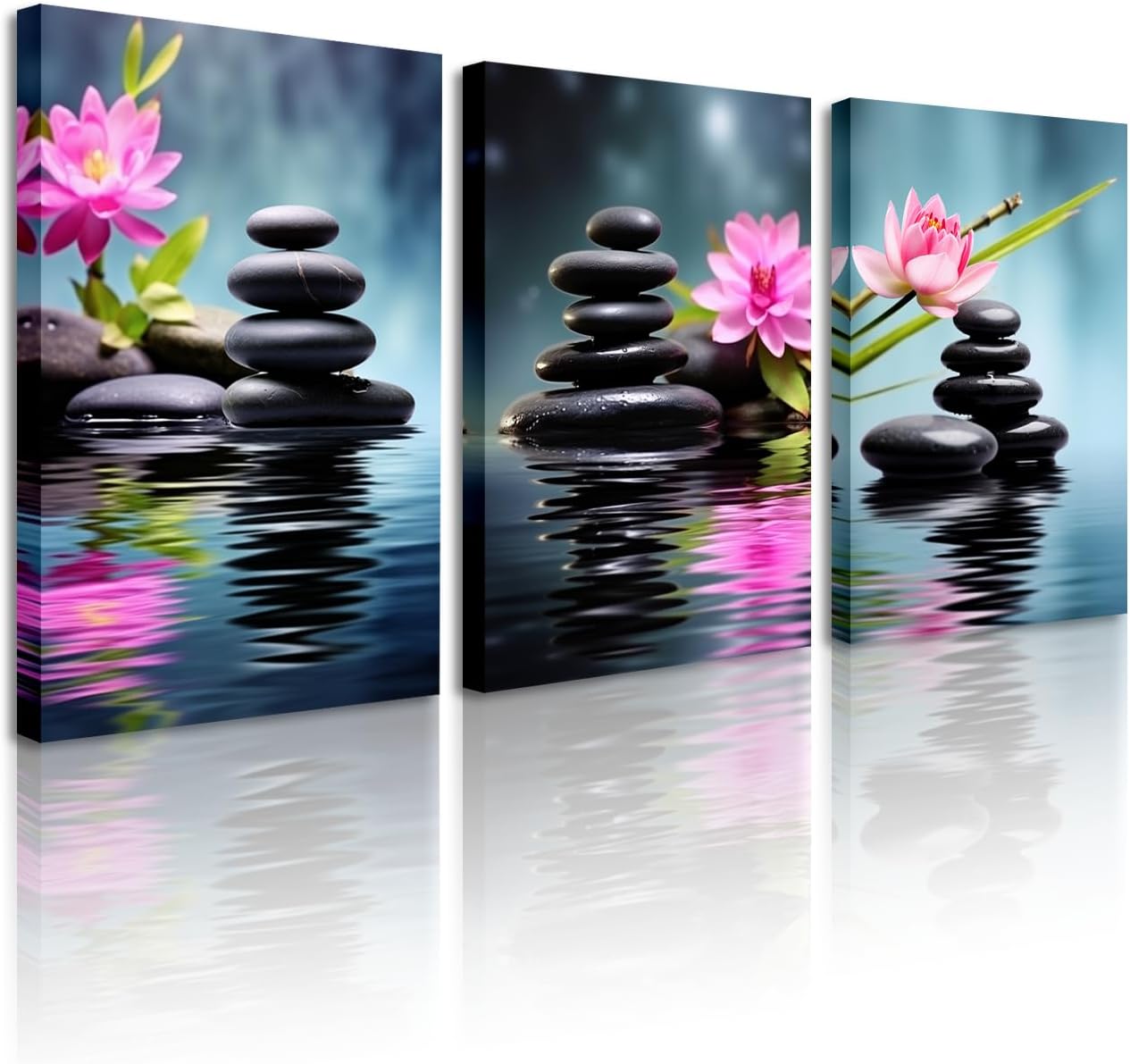 Amazon.com: OLUNMILA Zen Stone Canvas Wall Art Set of 3 Black Zen Stone ...