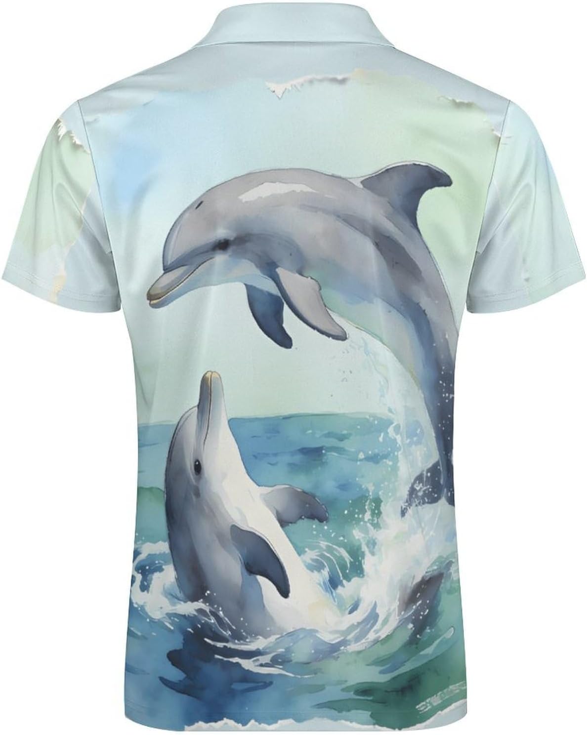 Vintage Dolphins Polo Shirts for Men Short Sleeve Athletic Golf Tees Tops | Casual Summer Zippered V Neck Mens T-shirts Sports Quick Dry Tennis