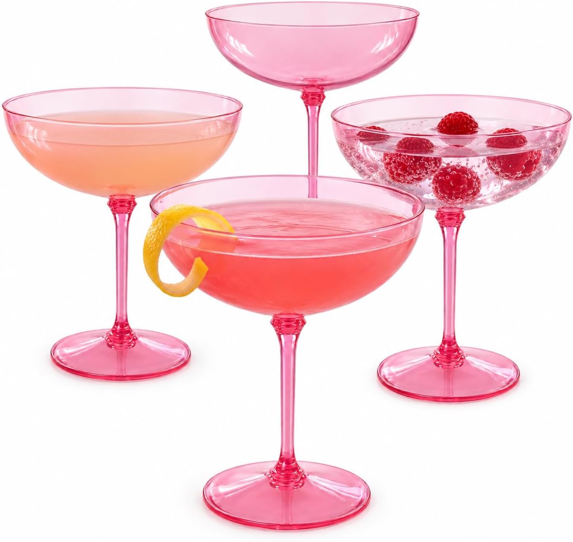 Oojami Item Name 24 Pcs 9oz Plastic Coupe Glasses, Detachable Stem Gold Rim