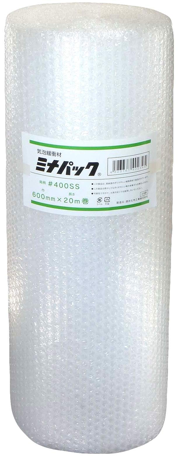 【 日本製 】 酒井化学 #400SS 600mm×20m 緩衝材 ロール ミナパック 紙管なし 【 ポリエチレン製 エアキャップ 】産業用 (業務用エアパック)