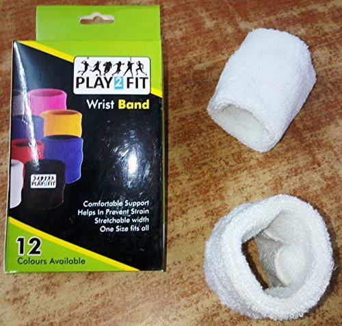 Image of Play2Fit 4 Cotton Wristband (2 Pair) Soft Sweatband For All Sport, Stretchable, Sweat Absorbent Supports Wrist Made In India (Plain White, 3)