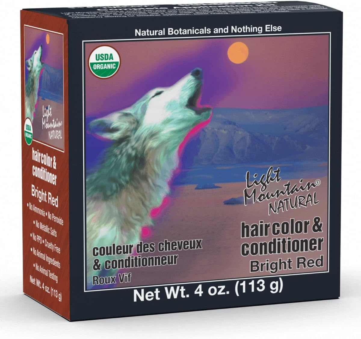 Light Mountain Henna Hair Color & Conditioner - Bright Red Hair Dye for Men/Women, Organic Henna Leaf Powder and Botanicals, Chemical-Free, Semi-Permanent Hair Color, 4 Oz