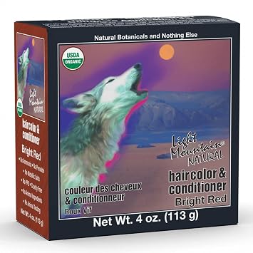 Light Mountain Henna Hair Color & Conditioner - Bright Red Hair Dye for Men/Women, Organic Henna Leaf Powder and Botanicals, Chemical-Free, Semi-Permanent Hair Color, 4 Oz