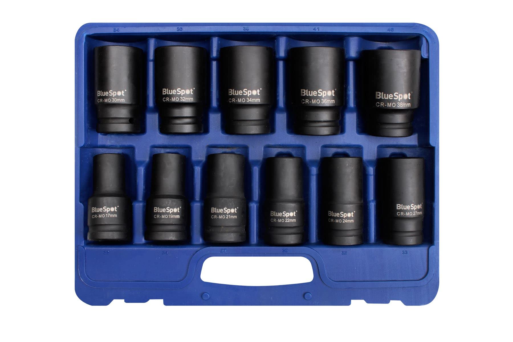Blue Spot Tools 11 llaves de vaso métricas de impacto profundo de 3/4 pulgadas (17-38 mm)