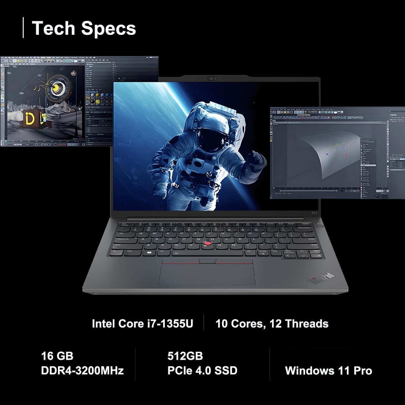 Lenovo ThinkPad E14 G5 Touchscreen Laptop, 14 Inch FHD+, Intel 10-Core i7-1355U CPU, 16GB DDR4, 1TB PCIe SSD, WiFi 6E, Thunderbolt 4, RJ45, Fingerprint Reader, Backlit Keyboard, Windows 11 Pro