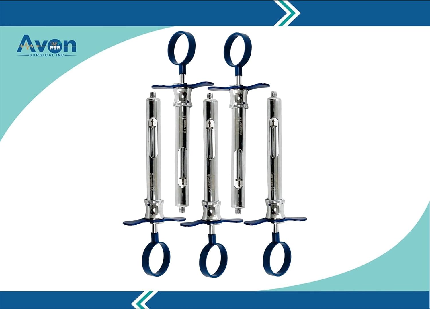 1.8mL Dental Anesthetic Syringe, 10 Count - Dark Blue & Pink Colored Handle, Self-Aspirating with Arrow Plunger - German Stainless CE