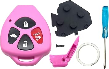 Keyless Entry Key Fob Cover Shell Case Fit for Toyota Avalon 2008- 2013 / 2007-2011 Camry / 2008-2013 Corolla / 2009-2014 Venza No Cutting or Programing Required Pink