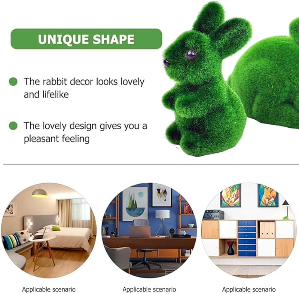 Moss Bunny Decorative Figurines,Flocked Resin Easter Rabbit Decor Green Bunnies,Figurines Garden Artificial Animal Moss for Outdoor Table Home,2 Pieces - Image 3