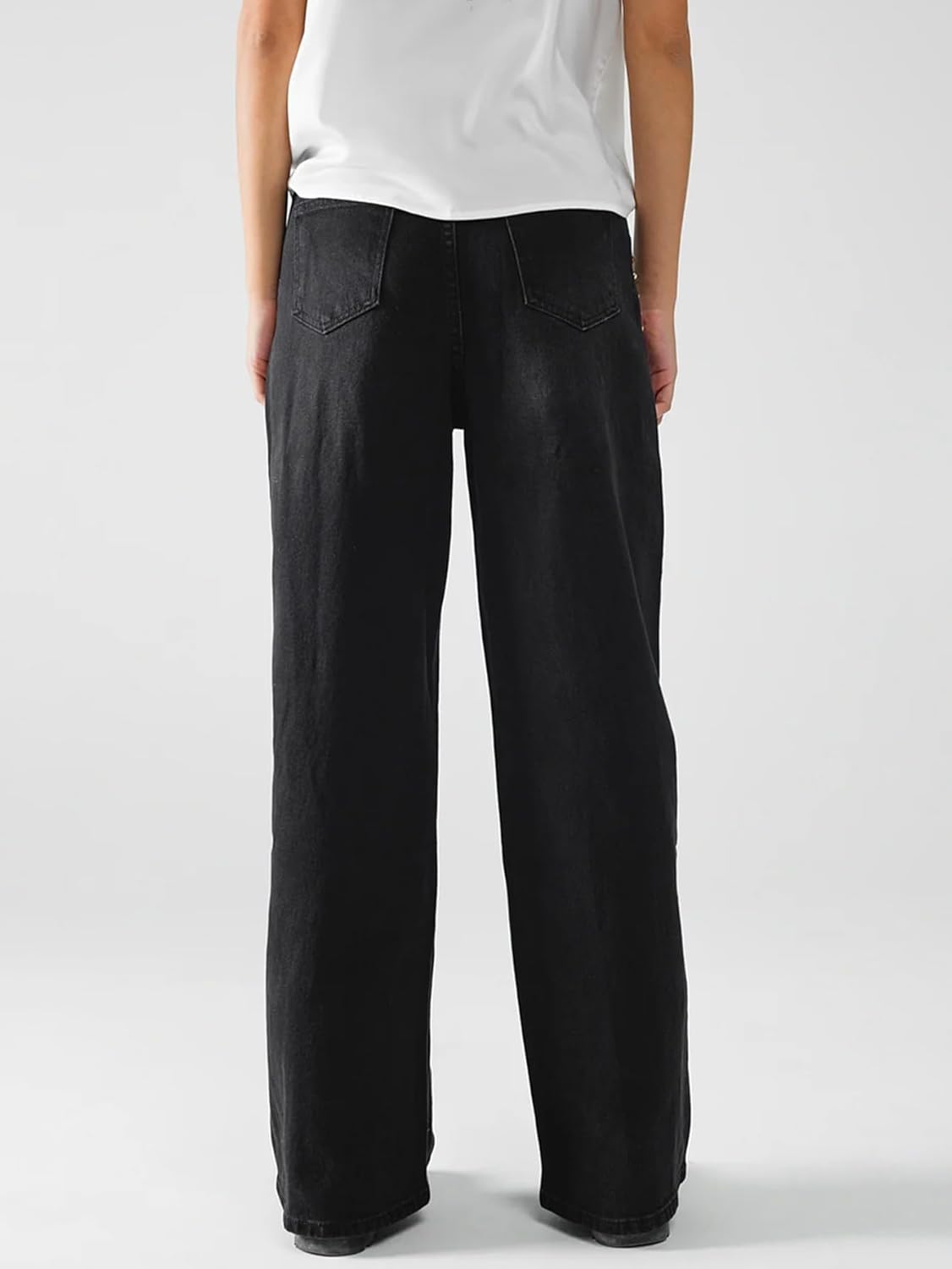 Women's High Waisted Straight Leg Jeans with Rhinestones Studded Trendy Casual Y2K Wide Leg Denim Pants