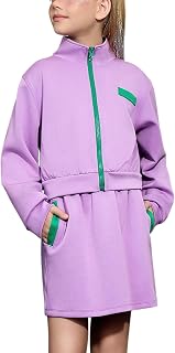 Girls Zip Up Sweatshirts and Skirt Sets 2 Pieces Fall Outfit Color Block Activewear Skorts For Kids