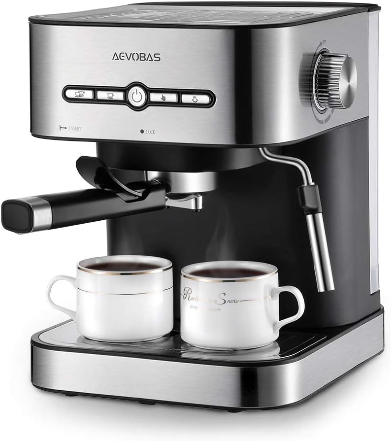 Espresso Coffee Maker Machine with Milk Frother & Professional 15 Bar Pressure Pump for Cappuccino Latte -Silver