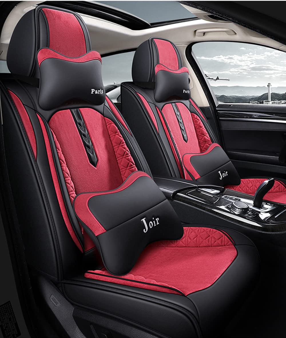 Poduszki do siedzenia samochodowego Poduszki PU Leather, Premium PU Skórzane pokrywy Siedzenia Kompatybilny z 95% samochodów (Sedan/SUV/Pickup/Van) do Akcesoriów Auto Wnętrza,Red + headrest