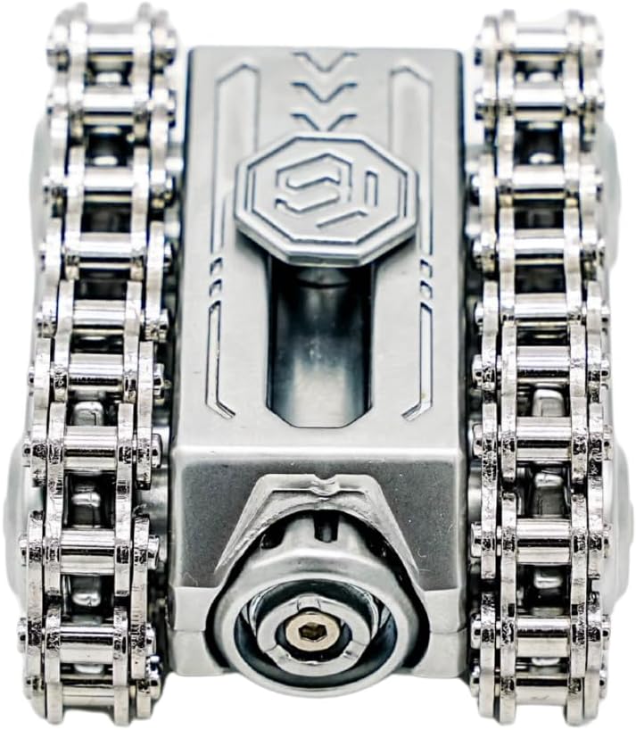 Stainless Steel EDC Metal Fidget Device – Tank Design Spinner and Slider Desk Accessory for Adults (Silver)