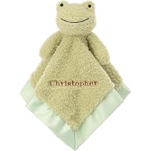 Apricot Lamb Personalized Green Frog Security Blanket Soft Loveys for Babies, Custom Gift Security Blanket with Name for Baby Boy and Girl, 13 Inches for Infant and Toddlers
