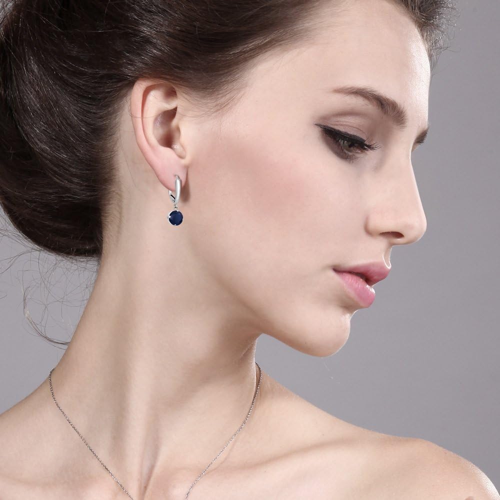 Gem Stone King Round Gemstone Birthstone Drop Dangle Leverback Earrings For Women | 925 Sterling Silver | Round 6MM | Fine Jewelry Gifts for Her Mom Women Wife - Image 2