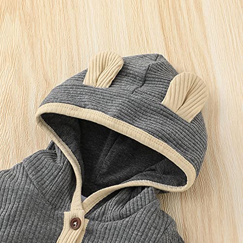 Chyrbaby Infant Baby Girl Boy Clothes Unisex Baby Romper Knit Hoodie Ribbed Jumpsuit Solid Bodysuit #TOP1
