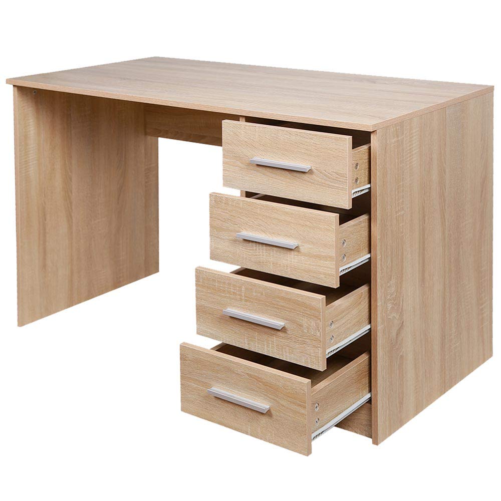 BAKAJI Escritorio con cajonera 4 cajones Mesa de Trabajo Porta PC Ordenador de Madera MDF decoración casa Oficina Dormitorio diseño Moderno Dimensiones 110 x 56 x 73 cm (Roble)